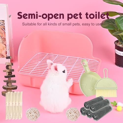 RUBYHOME Rabbit Litter Box Toilet, Plastic Square Cage Box Potty Trainer Corner Litter Bedding Box Pet Pan for Small Animals, Rabbits, Guinea Pigs, Chinchilla, Ferret, Galesaur, 11.4 Inches (Pink) - color: Pink