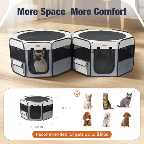 Lekereise 2-in-1 Large Cat Playpen, 65" * 19.7"in Portable Pet Playpen, Dog Playpen Indoor Outdoor for Cats, Puppies, Detachable into 2 Separate Playpens, with a Carry Bag - color: L(65" * 19.7")