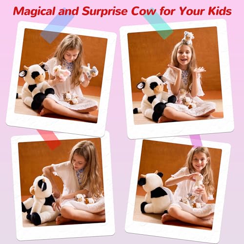 Cow Stuffed Animals Mommy with 4 Baby Cows Toys Gifts for Girls Children | Cute Stuffed Plush Toys Set for Toddlers Kids Ages 0-8+, Christmas Birthday Baby Shower Party Decor Storytime Companion Gifts - style: Cow