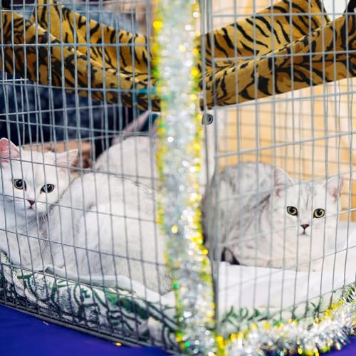 Jetec 2 Pack Cat Hammock for Cage, Catio Accessories Reversible Soft Cats Bed with Adjustable Straps and Hooks Double-Sided Linen and Fleece Hanging Hammock for Cats, Kitten(Zebra, Tiger Stripes,M) - size: M