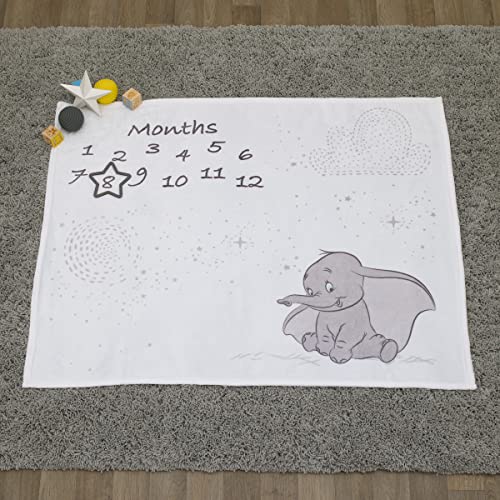 Disney Dumbo White and Grey Super Soft Milestone Baby Blanket - color: Disney Dumbo White and Grey