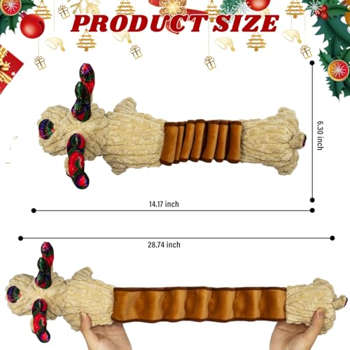 Christmas Squeaky Pet Gift Crinkle Dog Toys Deer | Interactive Puppy Teething Chew Toy with Sound Paper Tail Stuffed,Keep Them Busy, Large Medium Small Breeds Indoor Play - style: Christmas Deer Pulling Belt