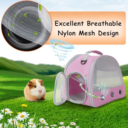 Breathable Guinea Pig Carrier Backpack with Nylon Mesh Window Portable Carrier for Guinea Pig, Bunny Bearded Dragon Bird Chinchilla Ferret Travel Outdoor - color: Pink
