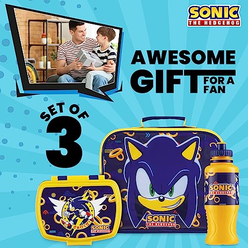 Get Trend Sonic the Hedgehog Kids Lunch Box 3 Pc Set Insulated Lunch Bag Snack Box 14.5 oz Water Bottle BPA Free School Travel Gamer Gifts for Boys Girls