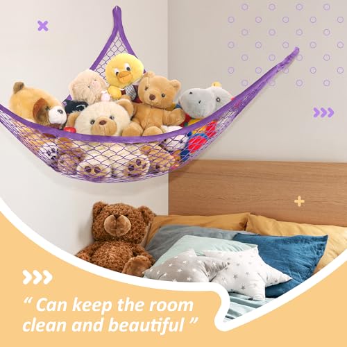 Lazebox Stuffed Animal Net Hammock for Plushie Toys, Stuffed Animal Hammock Corner for Kids' Room Decor, Ideas for Organizing Stuffy Collection, Purple, L (67" x 40" x 40")-Pack of 1 - color: 1 Pack - Purple, size: L (67" x 40" x 40")-pack of 1