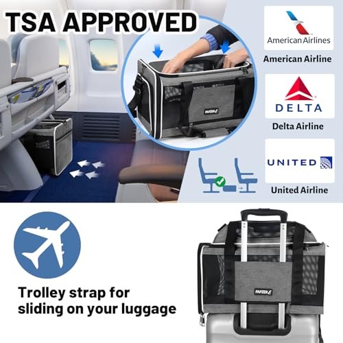 Cat Carrier Top-Expandable 18x11x11, United Delta American Airline Approved | Soft-Sided Small Dog Pet Carry Bag Under-Seat in Cabin, Puppy Airplane Travel Crate TSA Plane Under 10 lbs, Kitten Cage Grey - color: Grey