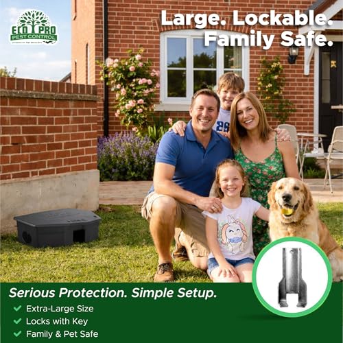 Mouse Bait Station 2 Pack Large Size, Tamper-Resistant Lockable Bait Boxes Indoor Outdoor, Large Rodent Bait Box with Key, Reusable Weather-Resistant Pest Control - size: 2-Pack Large