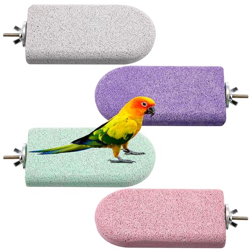 4 Pack Bird Beak Grinding Stone, Pumice Lava Ledge for Birds, Chinchillas, Hamsters, Parrots, Bird Perch Stand Climbing Ledge, Teeth & Beak Grinding Block(Long) - size: Long