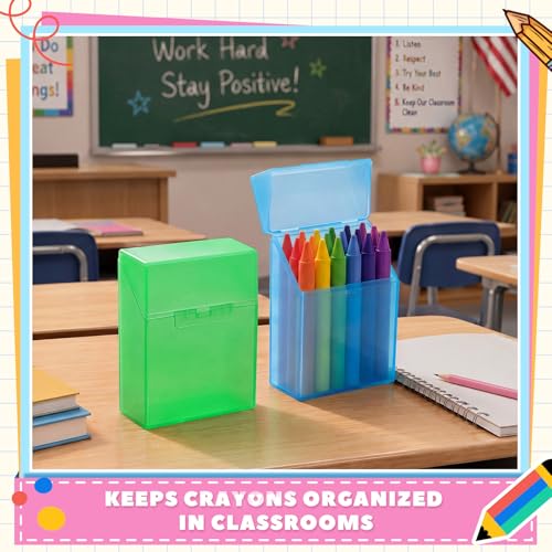 Clabby 4 Pcs Clear Plastic Crayon Boxes Hold 24 Count, Blue,Green | Organizer Box, Case, Colorful, Portable Storage Holder with Snap Lid, for Boys Girls Kids School Classroom Home Art Supply - color: Blue,Green