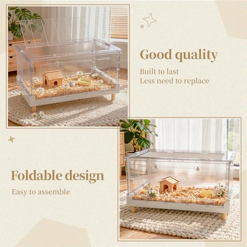 Hamster Cage Cozy Low Playhouse Hideout Castle Oasis | 470 Sq In roomy floor, bookshelf fit height, frosted privacy panel for tiny pets, rapid setup - size: 27.6"L x 17.0"W x 13.4"H