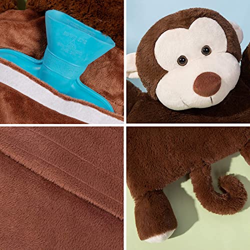 HomeTop Premium Classic Rubber Hot Water Bottle with Triceratops Cover | Natural rubber hot water bottle,Long-lasting heat retention,Snuggly all-night warmth - color: Blue/Monkey