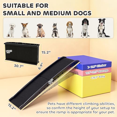 PawHut Folding Dog Ramp, 61 Inches Portable Pet Ramp with Frosted Surface | for Car, Truck, SUV, Non Slip with Raised Side Rails