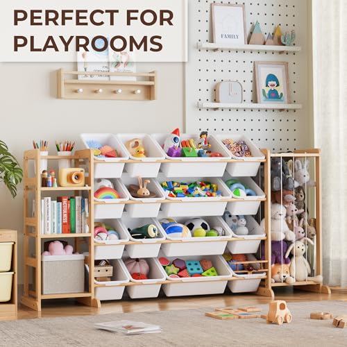 Toy Storage Organizer with Bookshelf and Stuffed Animal Storage - Playroom Organization with Shelves and 12 Bins - Living Room Box for Lego - Bedroom Decor Essential - color: White, size: 67"W,3 Shelves,16 Bins