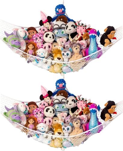 Stuffed Animal Hammock XL 2 Pack | Corner Stuffed Animal Storage & Plushie Net | Extra Large Toy Hammock for Stuffed Animals | Easy Hang, Hardware Included | White Bedroom Decor | by Lilly's Love - color: White, size: 2 Pack (XL) - 79" x 63" x 63"