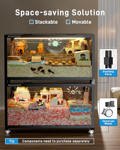 BUCATSTATE Hamster Cage 3.0, Large Hamster Enclosure (39in, Black) | 5.4 ft² Small Animal Habitat with Deep Bedding Space for Hamster Enrichment, Stackable Aluminum Frame, Front & Top Access - color: Black, size: 39.3"L x 19.7"W x 20.4"H