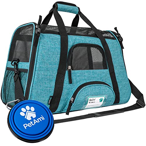 PetAmi Airline Approved Pet Carrier for Cats Small Dogs, Small Heather Blue | Soft Sided TSA Travel Bag, Sherpa Bed, Breathable Mesh Ventilation, Collapsible Bowl, Fits Under Seat, Up to 18 lbs - color: Heather Blue, size: Small - 17"L x 10.2"W x 11.2"H