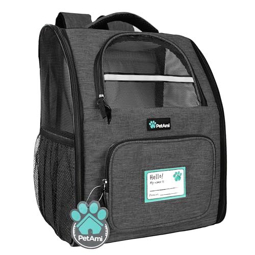 PetAmi Dog Backpack Carrier Airline Approved Cat Pet Puppy Bag, Charcoal | Ideal for Small Medium Large Pet up to 18 lb, 2 Side Entry Structured No-Collapse Frame, Ventilated Bookbag for Hiking Travel - color: Charcoal