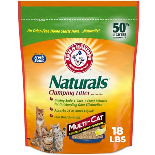 ARM & HAMMER Naturals Clumping Cat Litter, Multi Cat, 18 lbs | Plant-Based, Easy Scoop Clumps, Outstanding Odor Control, 2X Liquid Absorption, Low Dust, Lightweight Formula - size: 18 Lbs