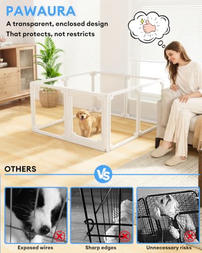 Clear Acrylic Dog Playpen Indoor,Tool-Free Assembly & Easy Clean,24 in Puppy Playpen with Door for Small Dogs/Cats/Rabbits/Pigs/Ferret,Indoor and Outdoor Use,8 Panels - size: 24"H