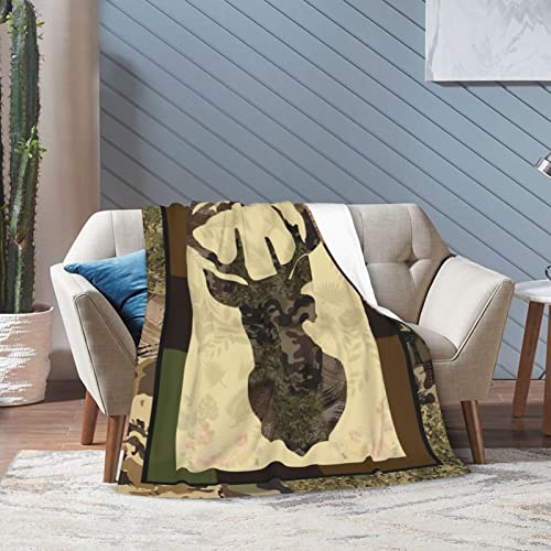 Deer Camouflage Throw Blanket Cozy Plush Camo Hunting Flannel Fleece Ultra Soft Blankets Unisex Lightweight Fuzzy Party Blanket Gifts for Adult Men Bed Couch Sofa Kids 60"x50" - color: Camouflage Deer, size: 60"x50"