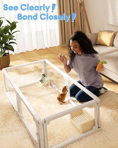 BUCATSTATE Acrylic Guinea Pig Cages 15.8"H, 7.8 sq ft Large Guinea Pig Playpen, Tool-Free Rabbit Cage Indoor, Small Animal Playpen with Door for Bunny, Piggies, Chicks (47"L x 24"W x 16"H, 6 Panels) - style: 6 Panels