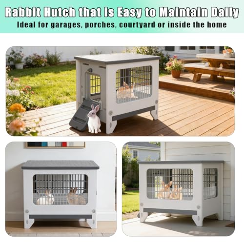 Plastic Rabbit Hutch for Indoor & Outdoor | Urine Barrier and Pull-Out Tray, Pet Habitat for Small Animals, Rabbit Cage Easy Cleaning and Assembly - size: 21.6"L*18.8"W*17.9"H