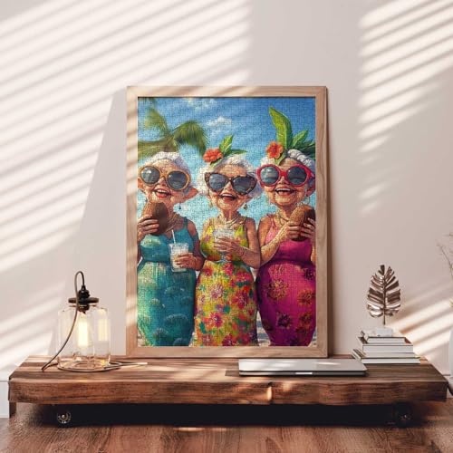 Grandmother Woman Wearing Sunglass 1000 Piece Jigsaw Puzzles for Adults grandma Friends Painting Jigsaw Puzzle Old Ladies 1000 Pieces Puzzles Game Home Wall Decor Elderly People DIY Puzzle Granny Gift - color: Artwork-10