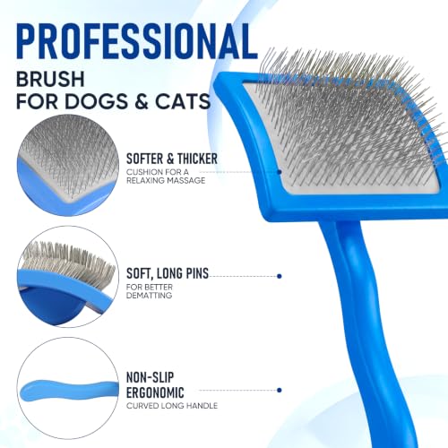5 in 1 Pet Grooming Kit 5PCS,Large Dog Brush for Goldendoodles Poodles Doodles,Dematting Comb, Metal Comb, Flea Comb, Silicone Bath Brush Pin Haired Brush,Poodle Brushes and Comb（blue）