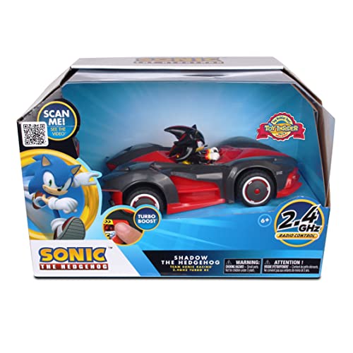 NKOK Team Sonic Racing RC Car - Shadow the Hedgehog, Turbo Boost, Ages 6+ | 2.4 GHz radio control, working lights, rubber tires, adjustable front wheel alignment - officially licensed, ages 6+ - color: Multicolor