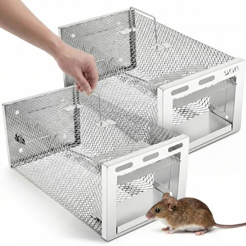 2 Pcs Humane Rat Trap 11.02 x 5.71 x 4.53 in Live Rat Cage Trap | for Indoor and Outdoor Small Rodent Animal Mouse Vole Hamsters Live Cage, Safe Control No Kill, Catch and Release