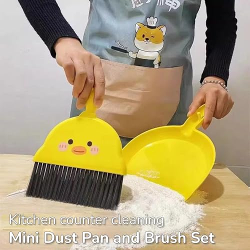 2 PCS Mini Brush and Dustpan Set Plastic Small Yellow Chick Pattern Broom Used for Desk Home Kitchen, Cage Cleaner for Small Animals, Guinea Pigs Hamsters Chinchillas Rabbits (Yellow Chick - 2pcs) - color: Yellow Chick - 2pcs