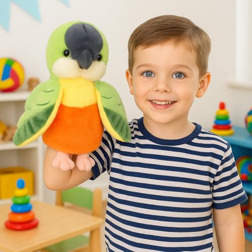 Easfan Parrot Hand Puppet Interactive Storytelling Plush Toy for Kids 11.5" | Cute Green Parakeet bird, soft stuffed animal, creativity imagination, Easter Christmas holiday birthday gift, for toddlers - style: Parrot-Green
