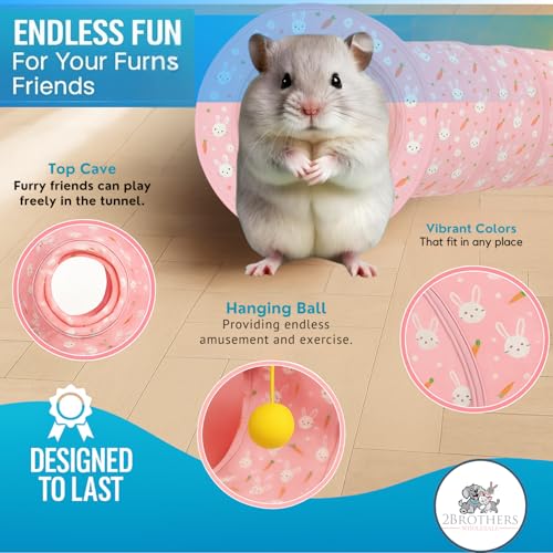 Tunnels with 3-Way Entrance - Cozy, Washable Guinea Pig Hideout - Interactive Cage Toys (Pink Bunnies) - color: Pink Bunnies