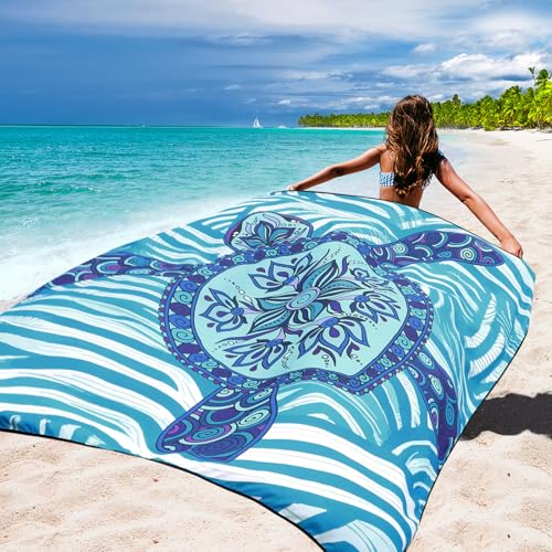 WIWIGO Beach Blanket Mat Waterproof Sandproof for 2-8 Adults Quick Drying | Extra Large, For 2-8 Adults,Windproof, Outdoor Picnic Mat, Beach Accessories Must Have,Gifts, for Travel, Camping, Hiking - color: Blue Sea Turtle - Line Base, size: 79" X 83"（1-4