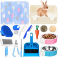 Reallnaive 15 Pcs Rabbit Starter Kit Small Rabbit Litter Box Girls Gift Animal Grooming Kit Bunny Toys Bowl Blankets with Cleaning Set for Guinea Pig Accessories(Beige) - color: Beige
