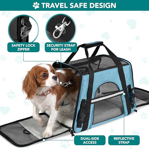 PetAmi Airline Approved Pet Carrier for Cats & Small Dogs, Large Light Blue | Soft Sided TSA Travel Bag, Sherpa Bed, Breathable Mesh Ventilation, Collapsible Bowl, Fits Under Seat, Up to 18 lbs - color: Light Blue, size: Large - 19.5"L x 10.2"W x 12"H