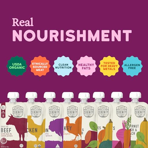 Serenity Kids Organic Baby Food Pouches, 5g Protein, 3.5 Oz, 8 Pack | 5g Protein, Organic Baby Snacks, Toddler Pouches, Baby Puree Pouches, Toddler Snack Pack - size: 3.5 Ounce (Pack of 8)