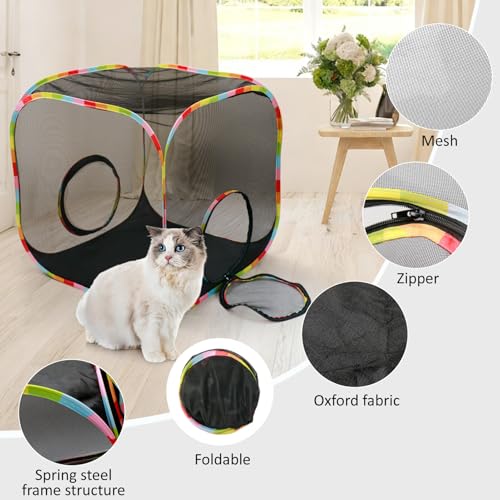 Pop-Up Outdoor Cat Enclosure Rolling Cube, Escape-Proof Mesh Playpen for Indoor Cats Run Small Dogs Run, Collapsible Tent for Cats Rabbits Guinea Pigs Ferrets, Quick Setup, Expandable - size: cube cat enclosures