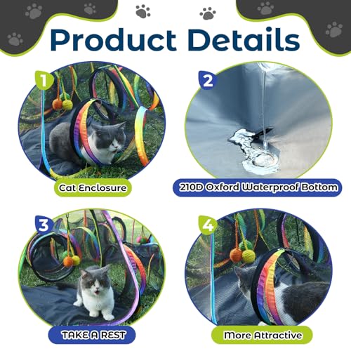CypherX Outdoor Cat Enclosure, Portable Cat Tent with Tunnel Popup Catio | 7-in-1 modular design: 3 tents, 9.8" wide tunnels, scratch balls & storage bag. Durable setup for small animals & cats. - size: 7 in1 Maze(9.8"W)