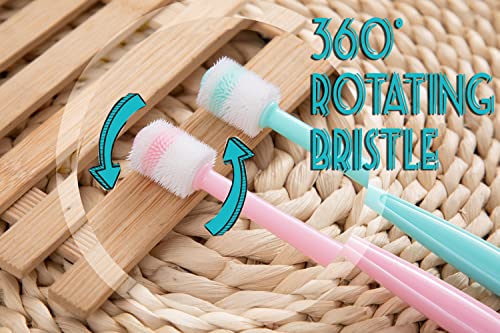 E.M&S.T by Emmeliestella Small Dog & Cat Toothbrush 360° Soft Silicone | Cat Dental Care, Toothbrush Holder, Easy to Handle, Independent Packaging, Suction Cup, Light Blue&Pink (2-Pack + Holder)