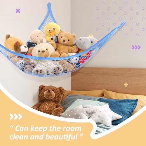 Lazebox Stuffed Animal Net Hammock for Plushie Toys, Stuffed Animal Hammock Corner for Kids' Room Decor, Ideas for Organizing Stuffy Collection, Blue, L (67" x 40" x 40")-Pack of 2 - color: 2 Packs - Blue, size: L (67" X 40" X 40")-pack of 2