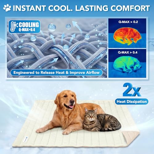 PetAmi Dog Cooling Mat, Q-Max Pet Cooling Blanket with Thick Cushioning, Self Cooling Pad for Dogs & Cats, Reversible Summer Mat for Crate, Couch, Kennel, Taupe/Beige, Large (40x60) - color: Taupe/Beige, size: Large (40x60)