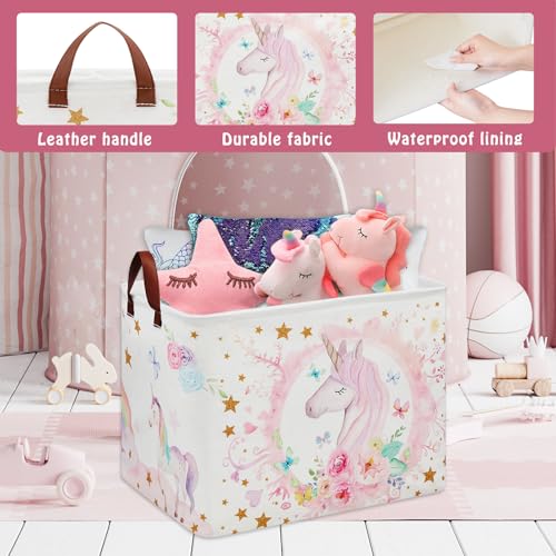 Unicorn Room Decor Kids Basket,Pink Baby Girl Laundry Hamper-Rainbow Toddler Storage Toy Box,Cute Clothes Book Toy Bin for Bedroom Bathroom - color: Pink 2