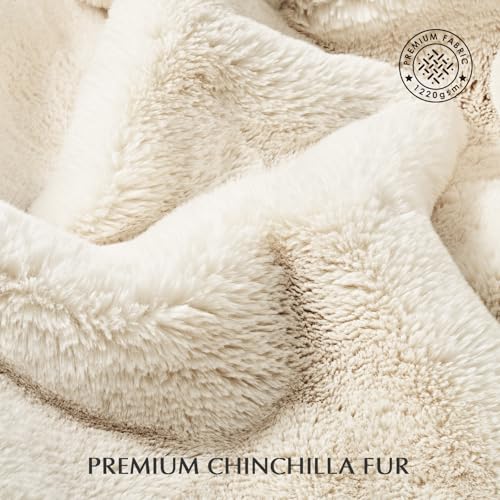 EVERGRACEHOME Faux Chinchilla Fur Throw Blanket, 72"x90", Arctic White | Luxury, Super Soft, 1220GSM, Fluffy Cozy Mink, Reversible Velvet Back, Warm Thick Heavy Winter Queen Blanket for Bed, Gift - color: Arctic White, size: 72"x90"