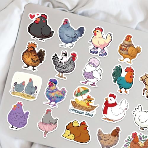 50Pcs Cute Chicken Stickers, Funny Farm Animal Waterproof Vinyl Stickers, Aesthetic Chicken Decals for Water Bottles Laptop Skateboard Journal, Cup, Farm Party Favors for Kids Teens - color: Chicken-1