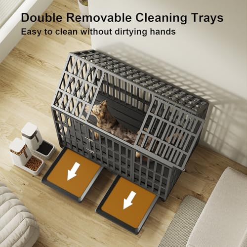 52 inch Heavy Duty Indestructible and Escape-Proof Dog Crate Cage for Large Giant Dogs, Steel Double Door Indoor High Anxiety Pet Kennel with Trays and Wheels, Extra Large XL XXL - size: 51.2"L x 29.5"W x 44.9"H