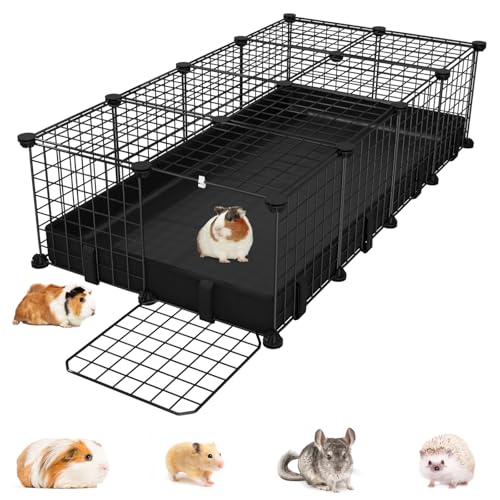 Small Animal Playpen with Waterproof Mat,Guinea Pig Cages,48"*24.6"*12.2"C&C Cage for Hamster,Rabbit,Hedgehog,Chinchilla,Ferret,Indoor Outdoor Portable Metal Wire Yard Fence,Metal Pet Panels-20pcs - color: 20pcs with Mat