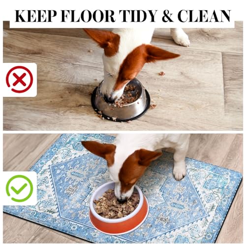Dog Food Mats for Floors, Absorbent Dog Bowl Mat for Food and Water Dispenser Mat, Quick Dry Cat Food Mat Pet Supplies - color: Light Blue, size: S(12"×20")
