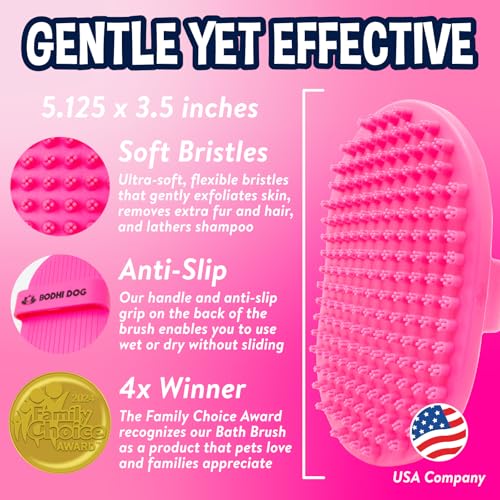 Bodhi Dog Shampoo Brush - Pet Grooming & Bath Supplies for Dogs and Cats - Bath Brush for Long & Short Hair - Premium Scrubber for Shower, Showerhead, Sprayer & Bathing (One Pack, Pink) - color: Pink, size: 1 Pack