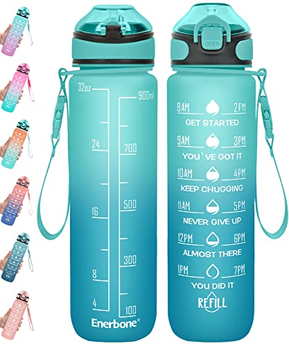 Enerbone 32 oz Drinking Water Bottle with Times to Drink and Straw, Motivational with Carrying Strap, Leakproof BPA & Toxic Free, Ensure You Drink Enough Water for Fitness Gym Outdoor - color: Luca